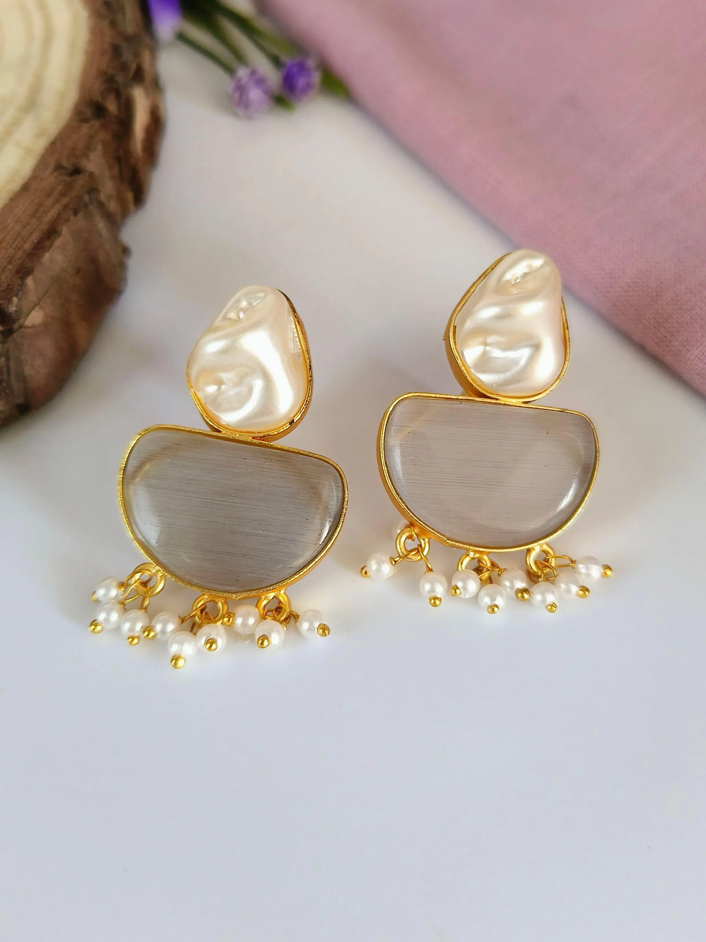 Stone Golden Stud Earrings | Sarichka