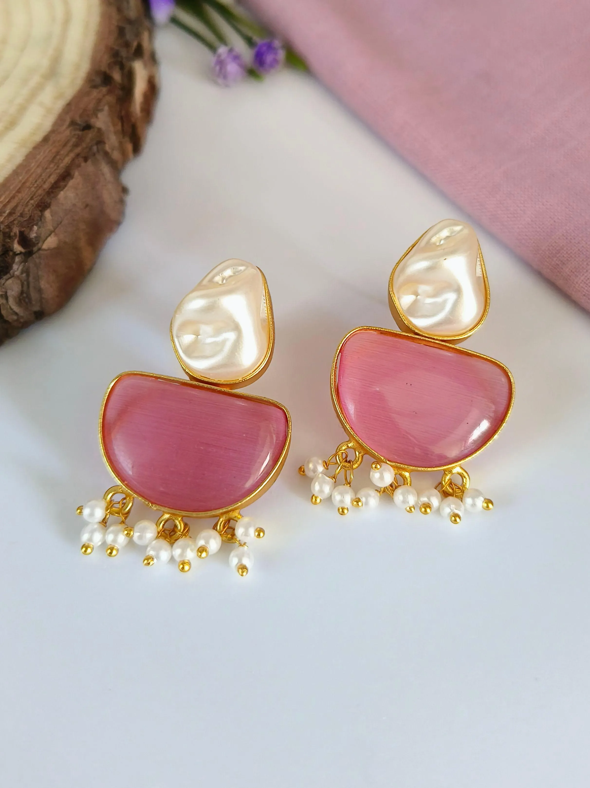 Stone Golden Stud Earrings | Sarichka