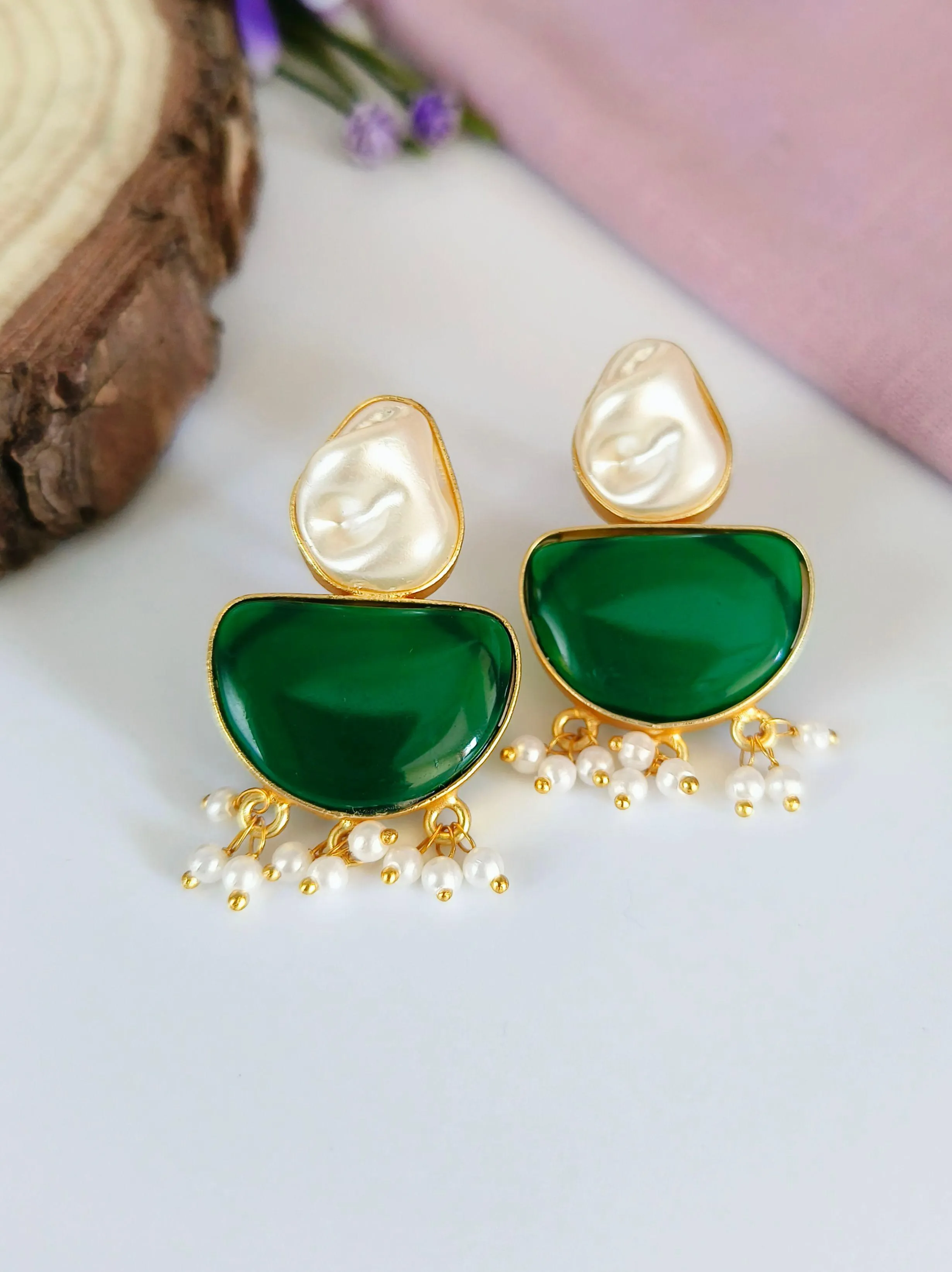 Stone Golden Stud Earrings | Sarichka