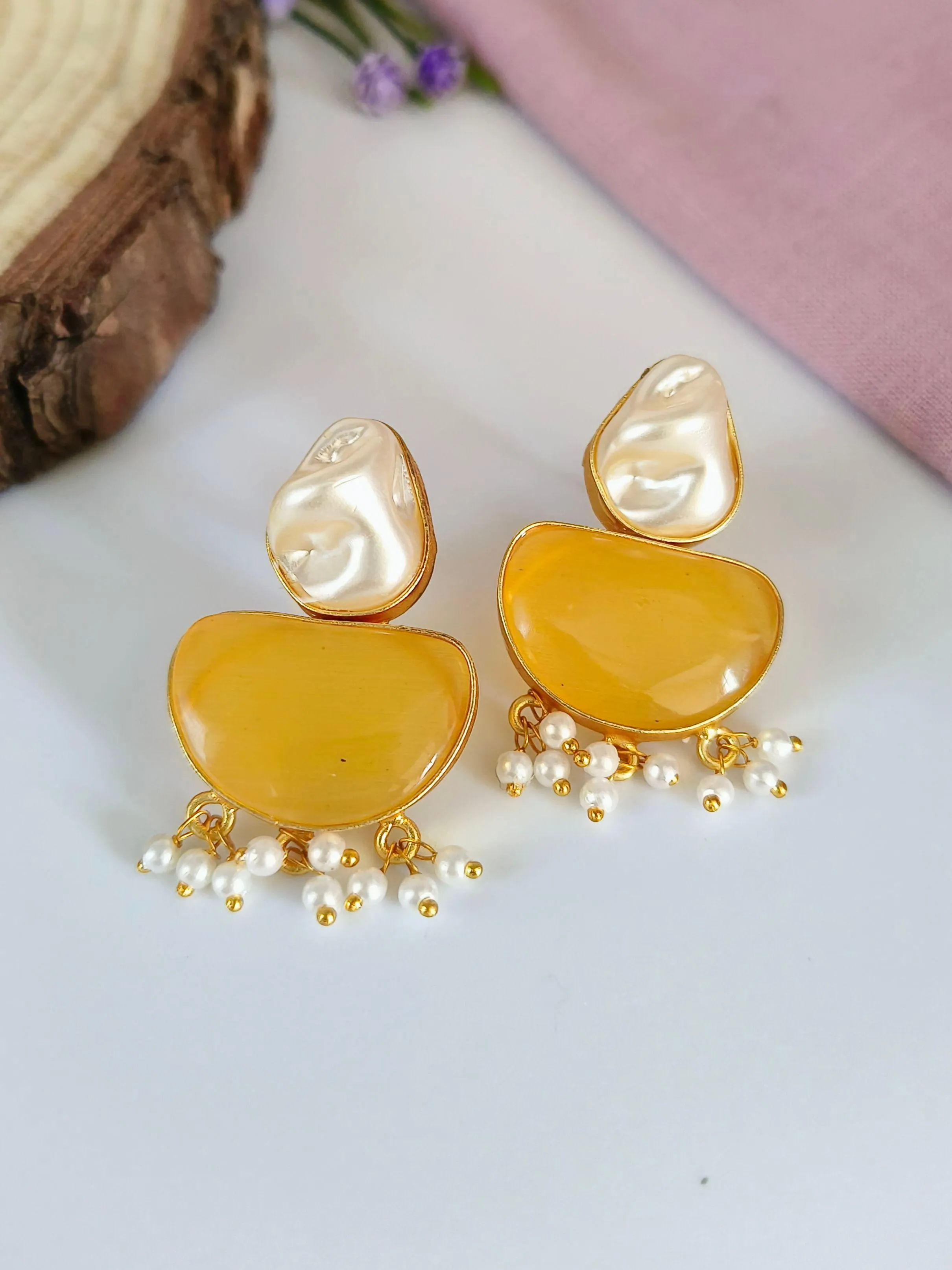 Stone Golden Stud Earrings | Sarichka