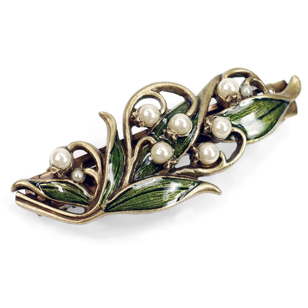 Sweet Romance Lily of the Valley Flower & Glass Pearls Barrette