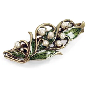 Sweet Romance Lily of the Valley Flower & Glass Pearls Barrette
