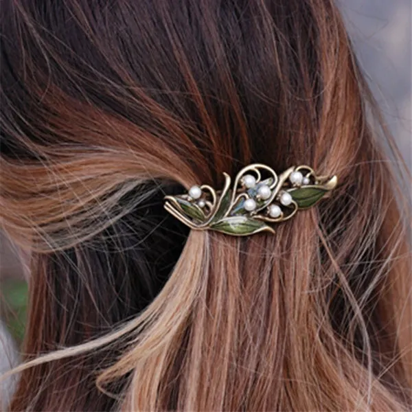 Sweet Romance Lily of the Valley Flower & Glass Pearls Barrette