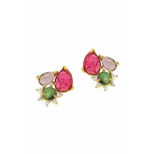 TAI STUD ROCK CRYSTAL CLUSTER STUD WITH DELICATE CZ ACCENT
