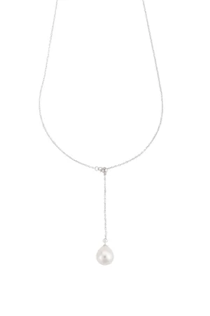 Teardrop pearl lariat on sterling