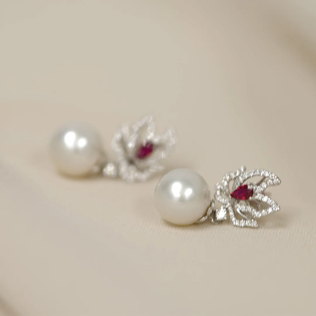 THIALH - FAUNA & FLORA - Pearl Ruby Diamond Earrings