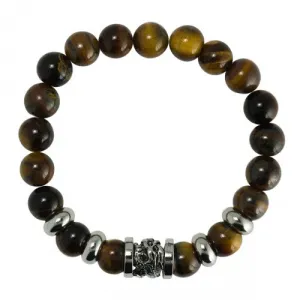 Tiger Eye Natural Stone Beads With Dragon Barrel Stainless Steel Charm Bracelet