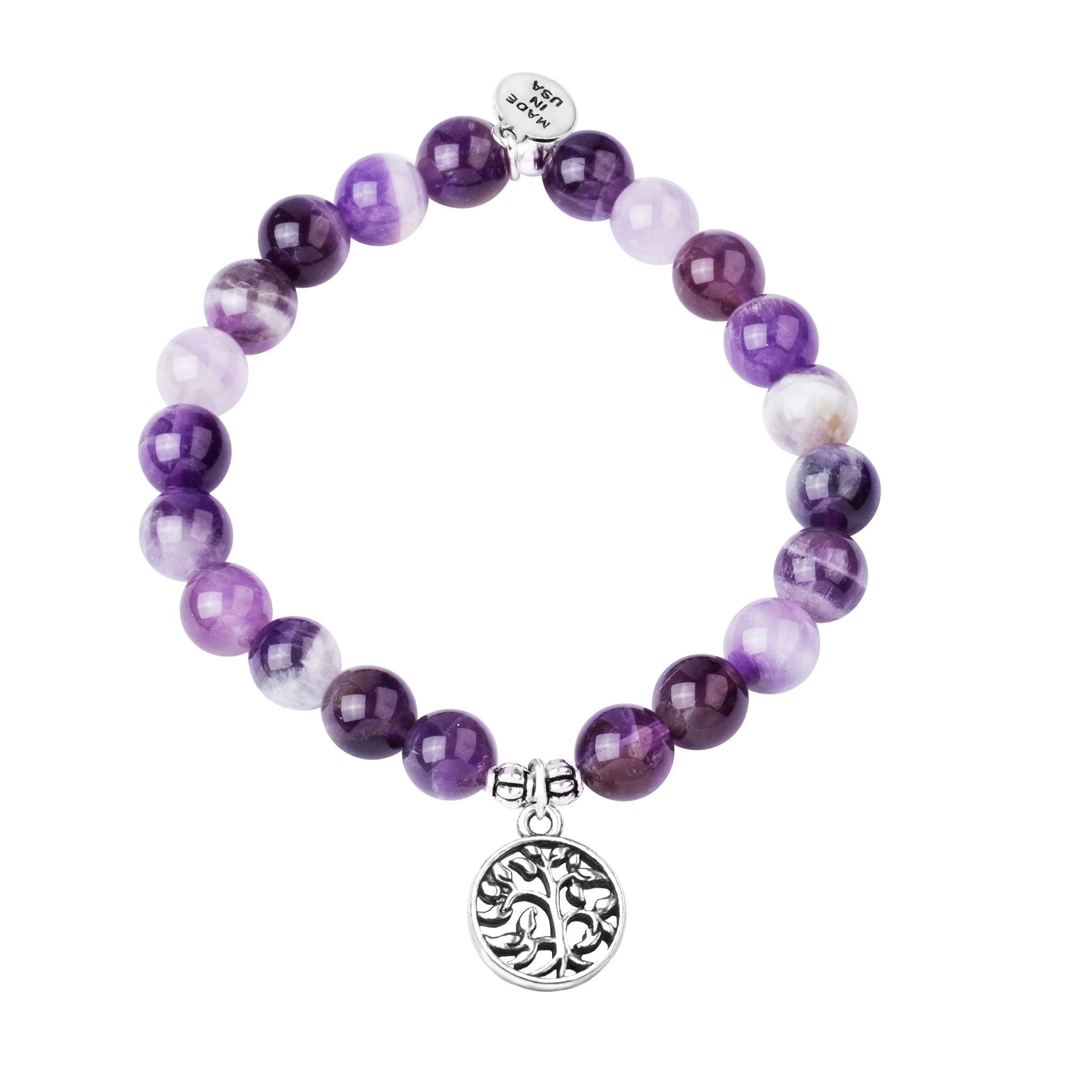 Tree of Life | Stone Beaded Charm Bracelet | Amethyst