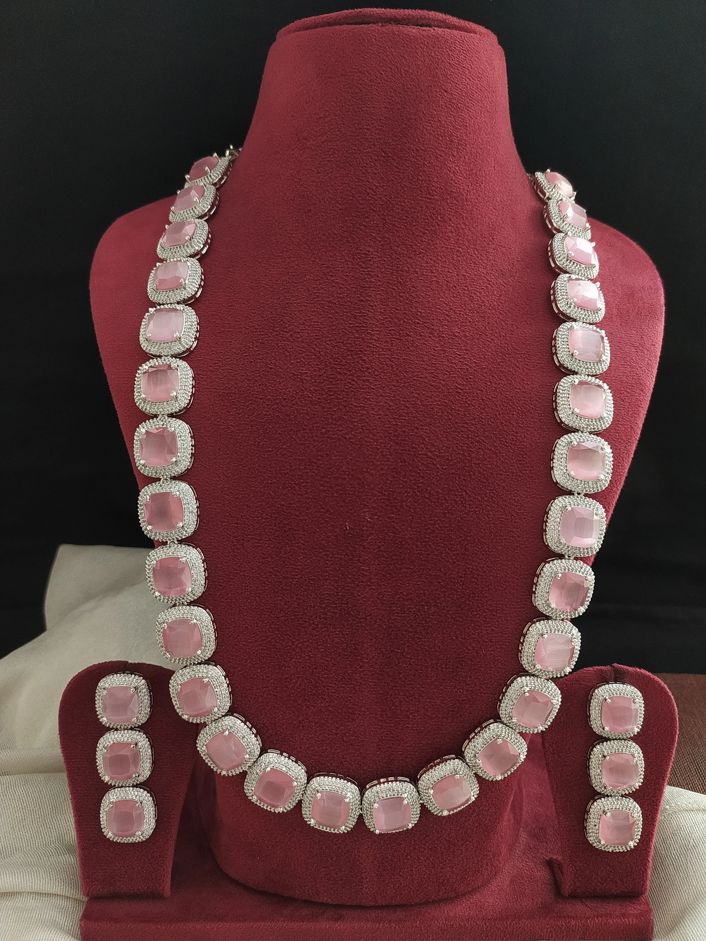 Trending Big AD Stones Long Haram Set in Rhodium Finish