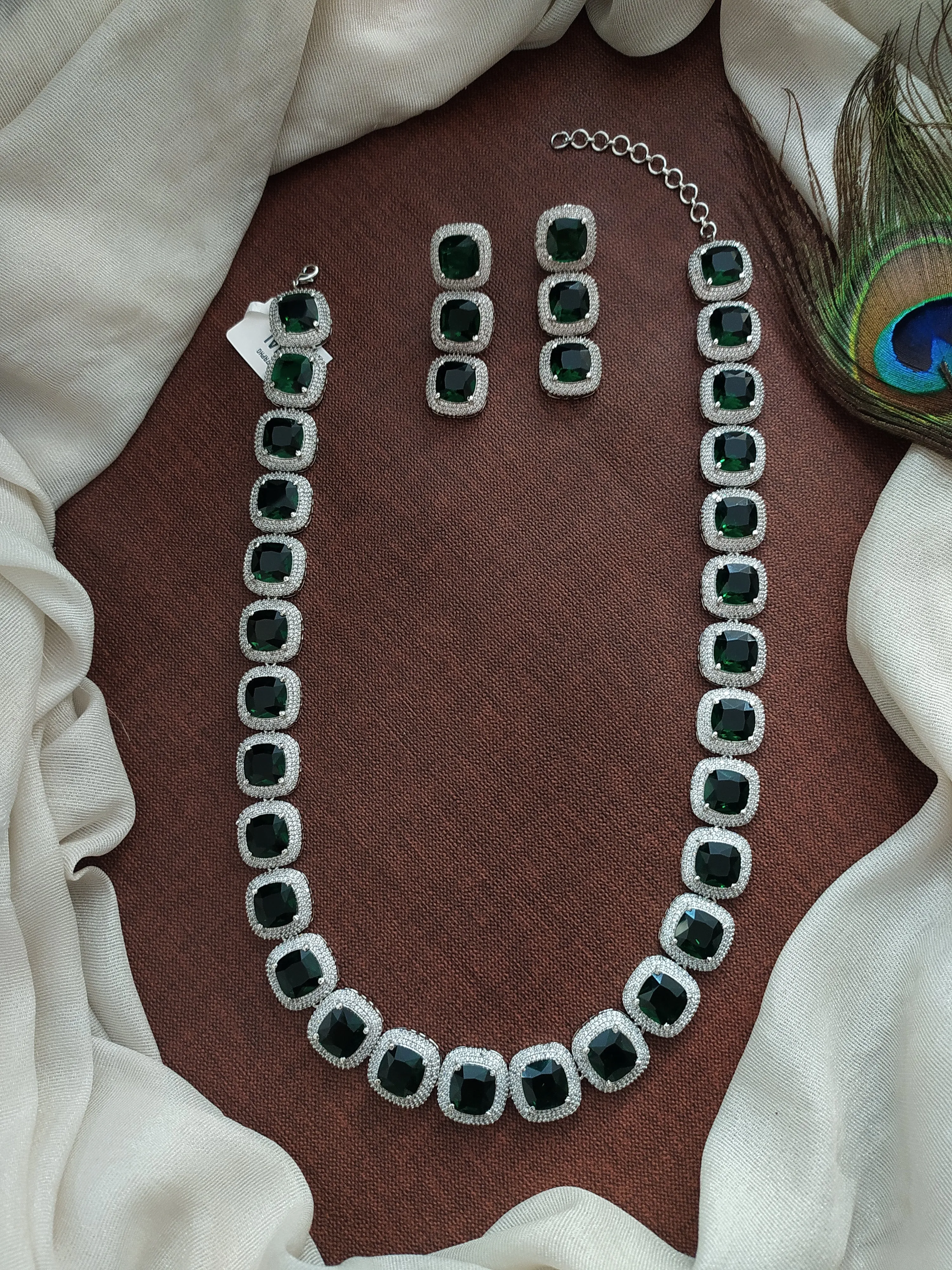 Trending Big AD Stones Long Haram Set in Rhodium Finish