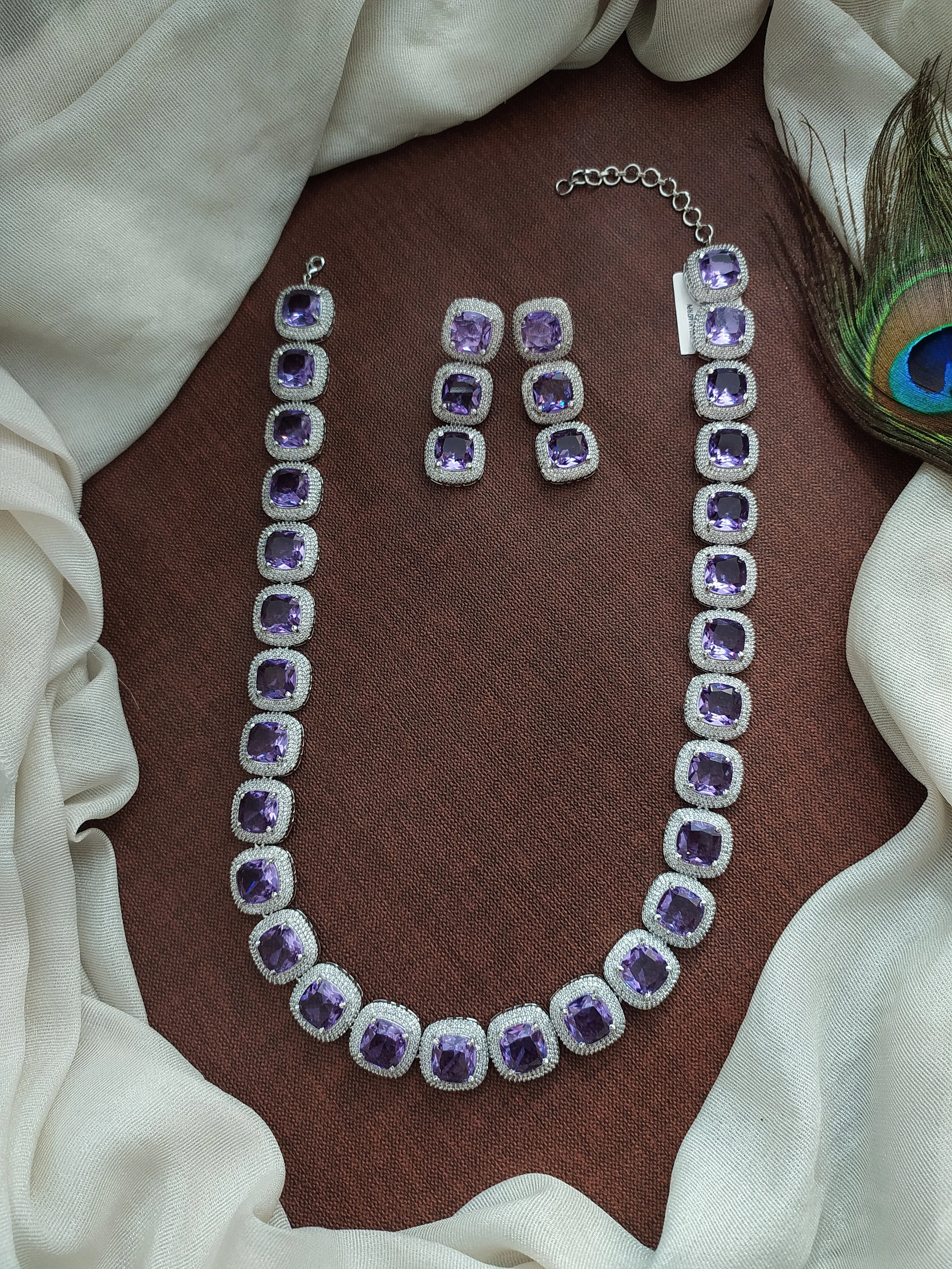 Trending Big AD Stones Long Haram Set in Rhodium Finish