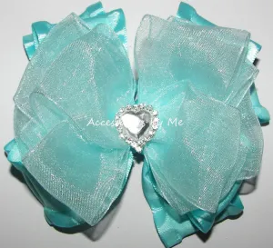 Turquoise Organza Ruffle Hair Bow