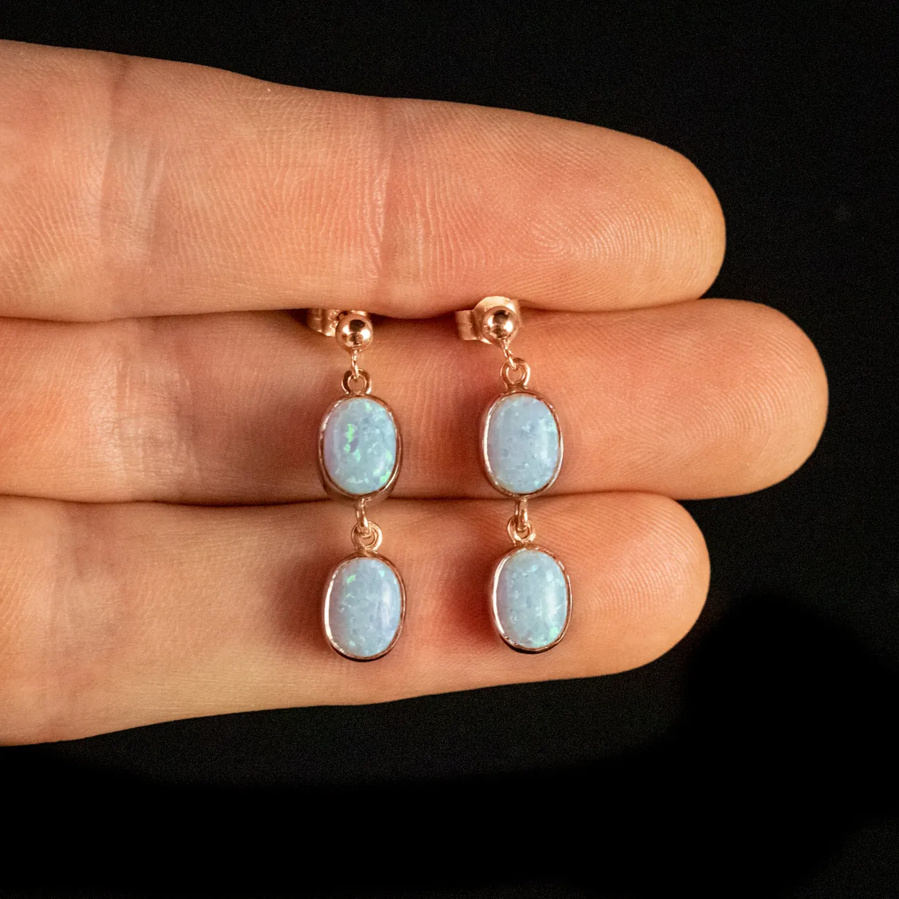 Victorian Style Opal Drop Earrings 9Ct Rose Gold