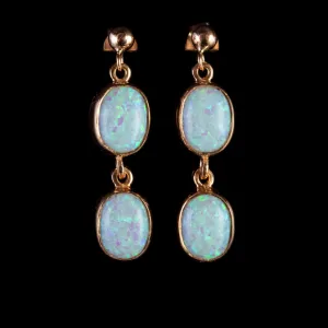 Victorian Style Opal Drop Earrings 9Ct Rose Gold