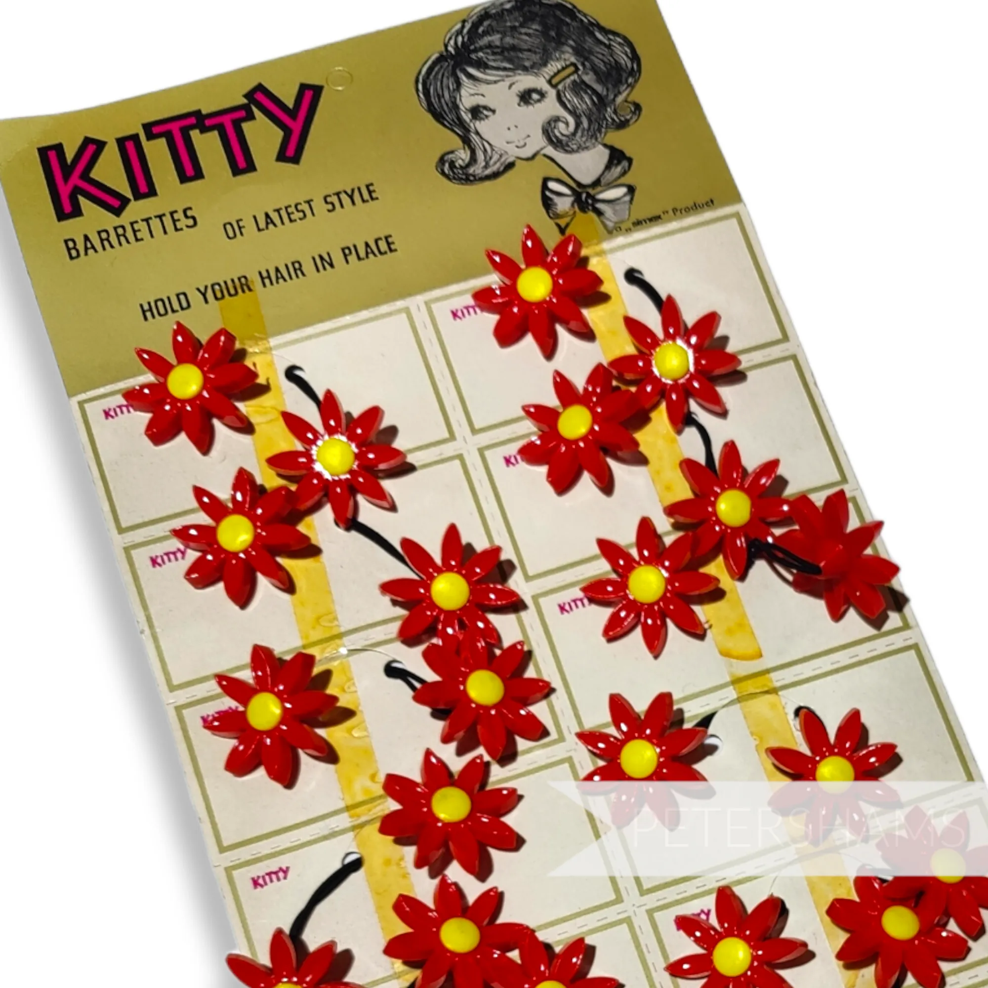 Vintage 1950's/60's 'Kitty' Daisy Flower Hair Elastics - Card of 12