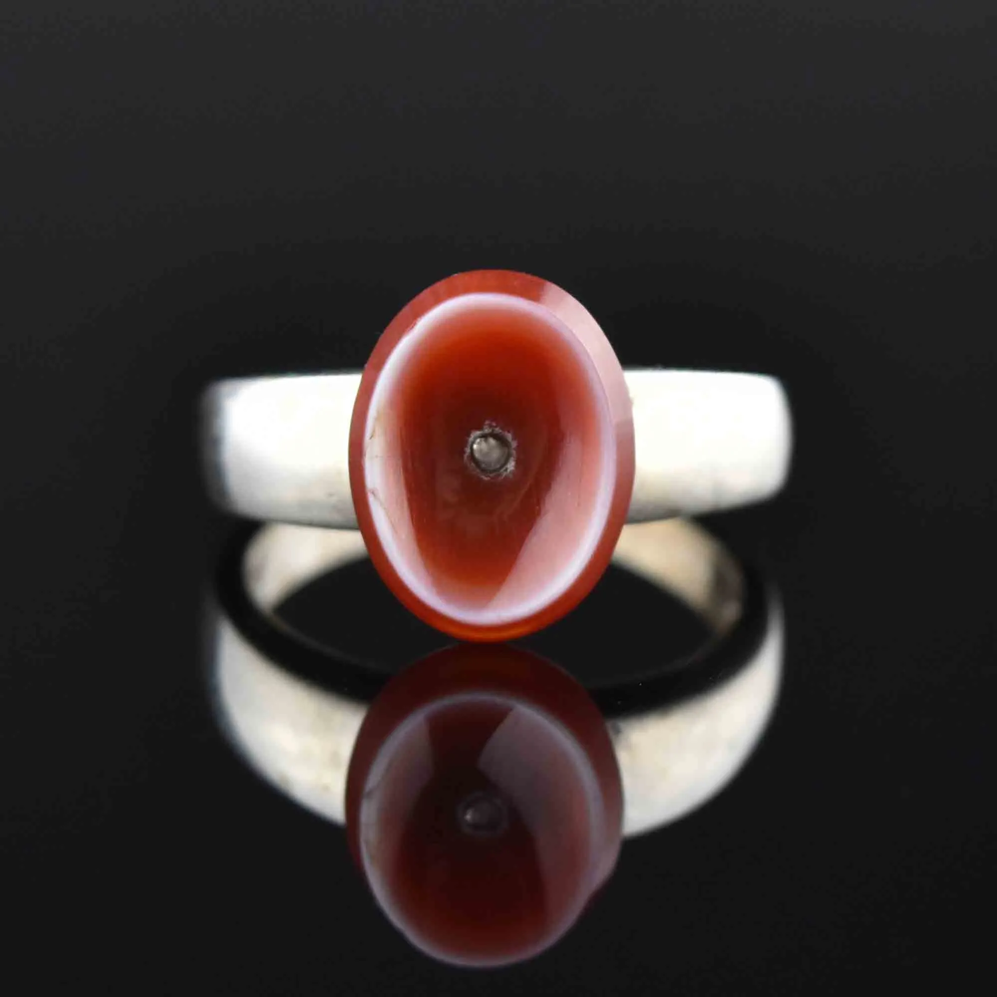 Vintage Silver Concave Carnelian Banded Agate Ring
