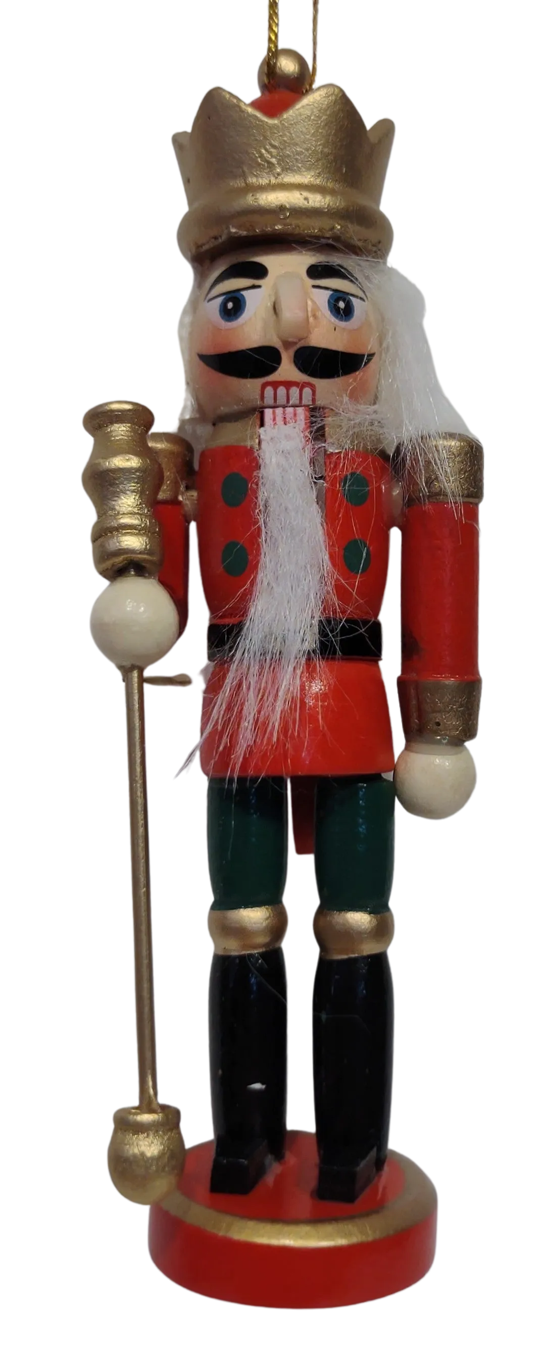 Wooden Red/Green Nutcracker Ornament with Gold Crown 5"