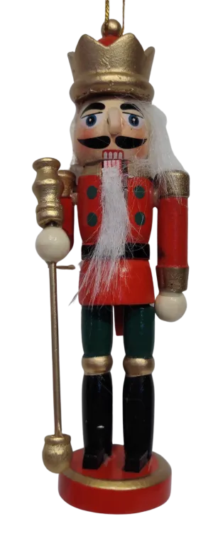 Wooden Red/Green Nutcracker Ornament with Gold Crown 5"