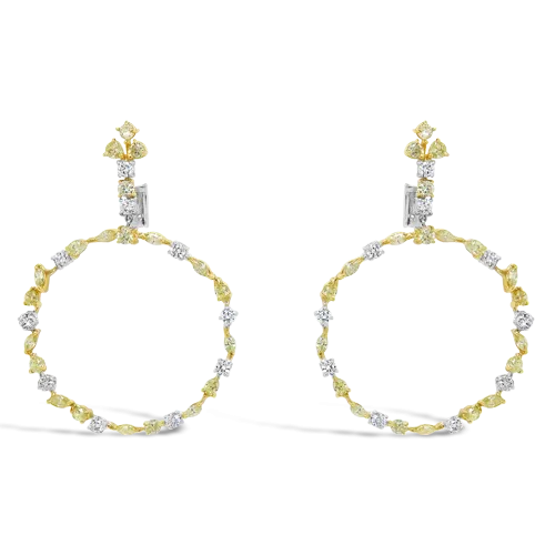 Yellow & White Diamond Circle Dangle Earrings
