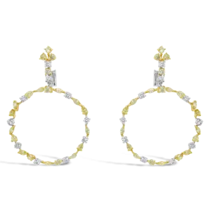 Yellow & White Diamond Circle Dangle Earrings