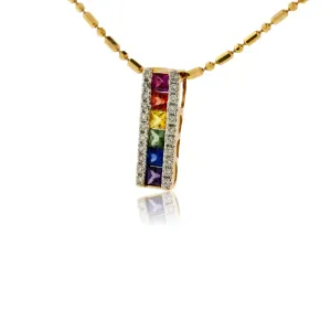 Yellow Gold Rainbow Sapphire and Diamond Pendant